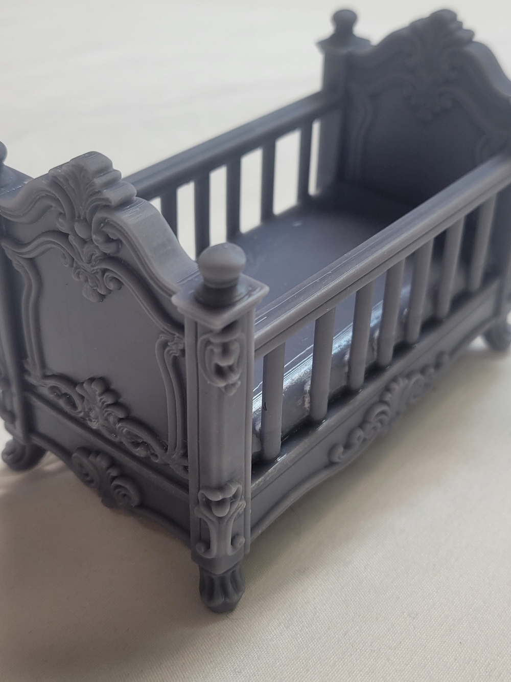 Baby Crib 1:12 Scale Baroque Ornate Resin 3D Printed Dollhouse Miniature